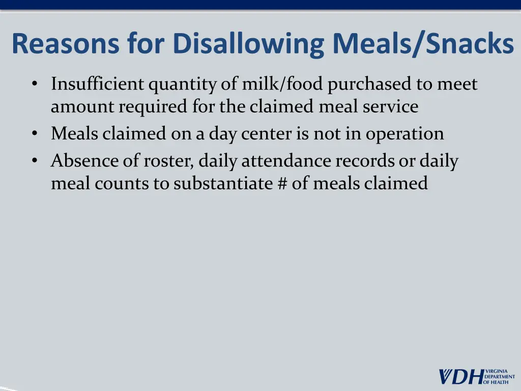 reasons for disallowing meals snacks 2