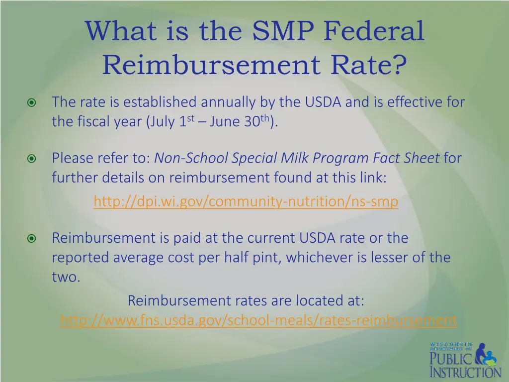 what is the smp federal reimbursement rate