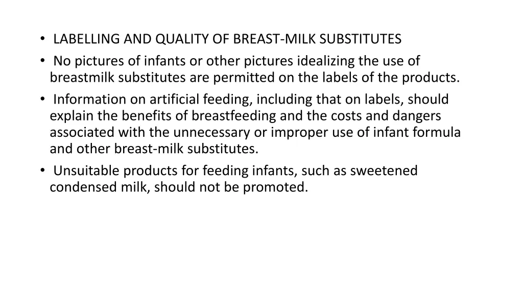 labelling and quality of breast milk substitutes