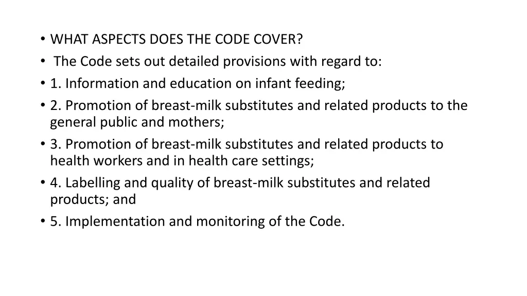 what aspects does the code cover the code sets