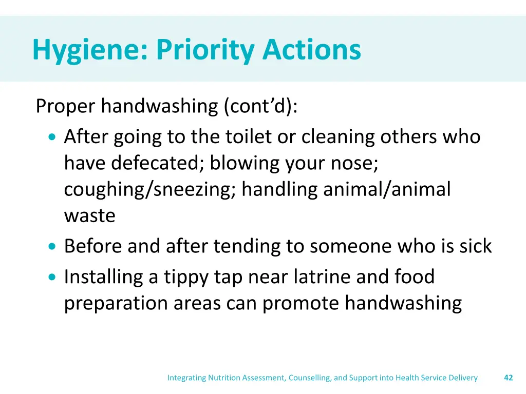 hygiene priority actions 1