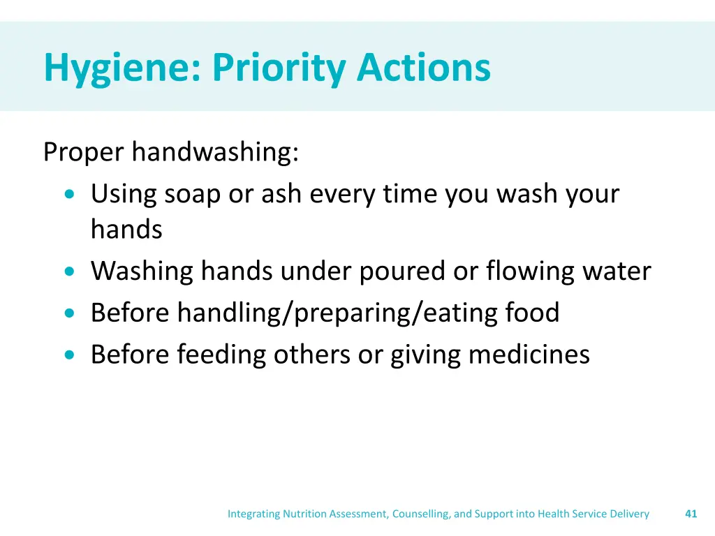 hygiene priority actions