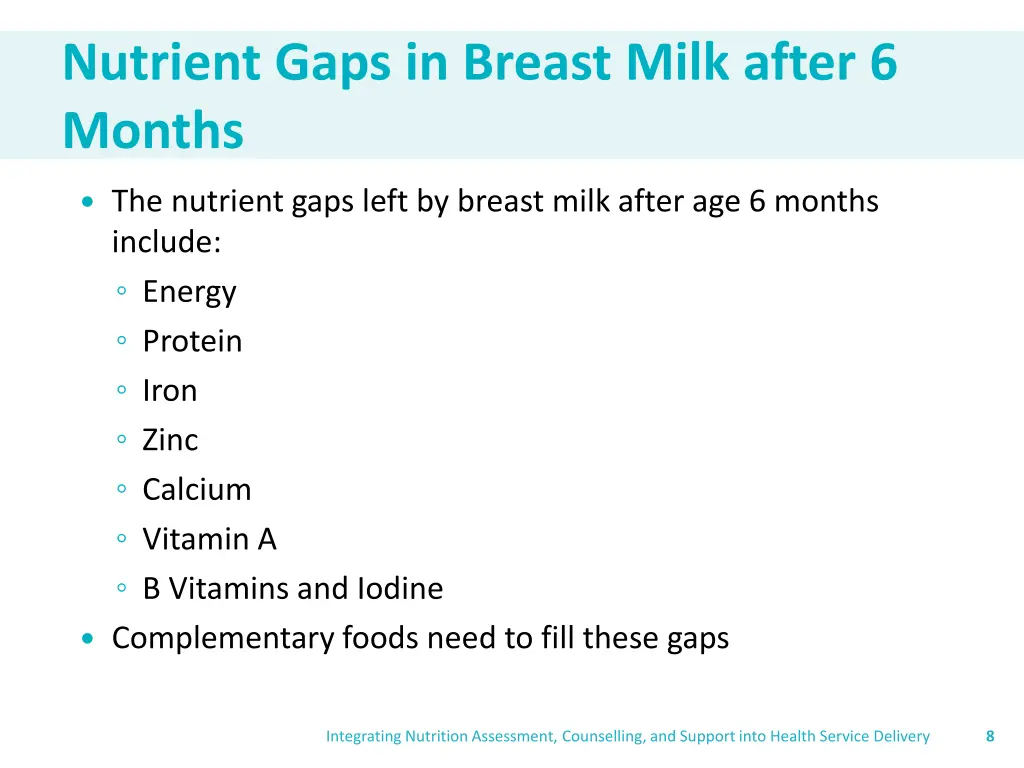 nutrient gaps in breast milk after 6 months