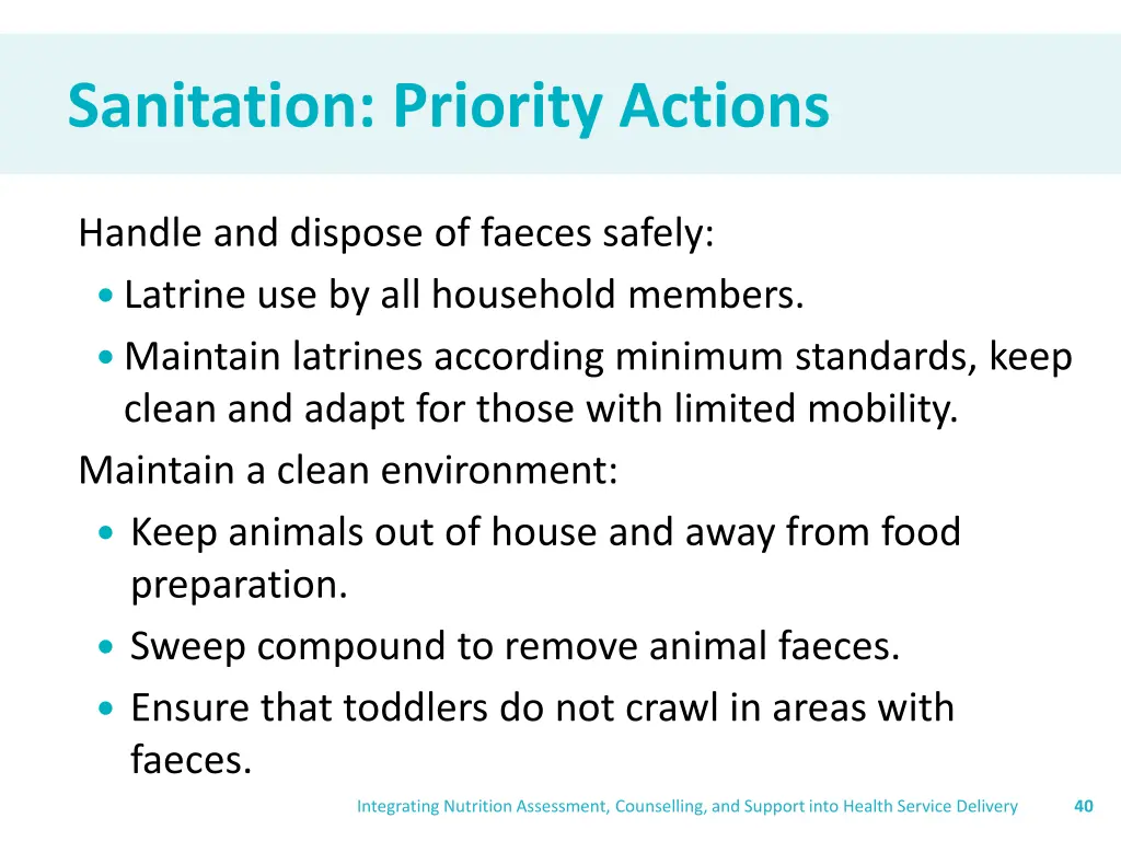 sanitation priority actions