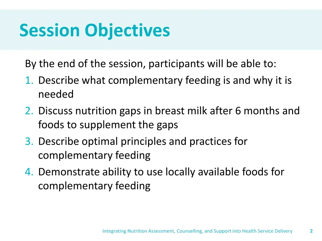 session objectives