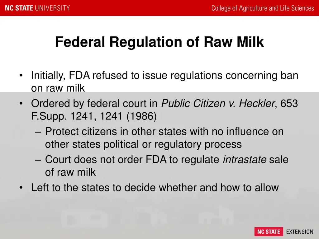 federal regulation of raw milk