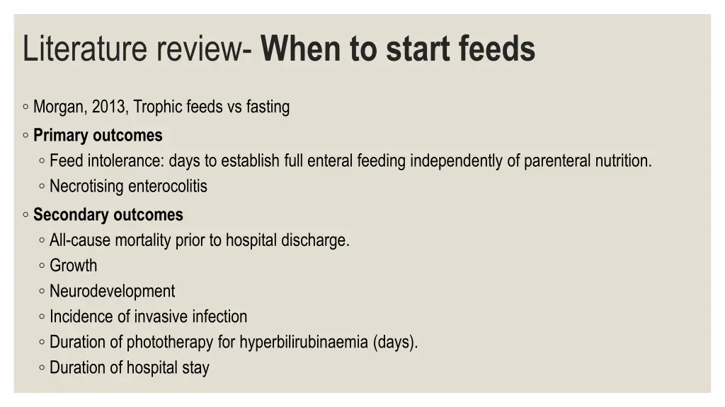 literature review when to start feeds