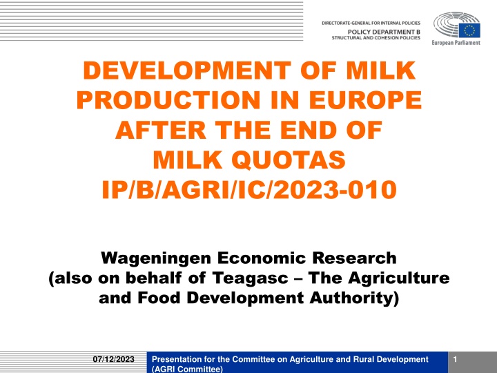 development of milk production in europe after