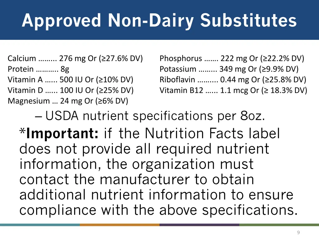 approved non dairy substitutes