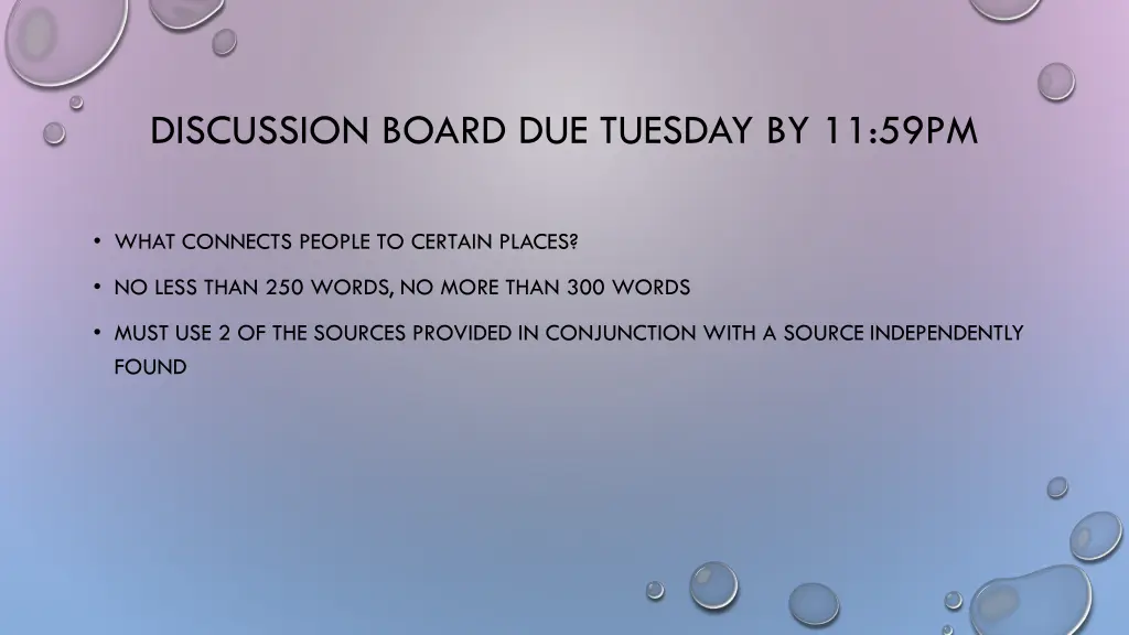 discussion board due tuesday by 11 59pm