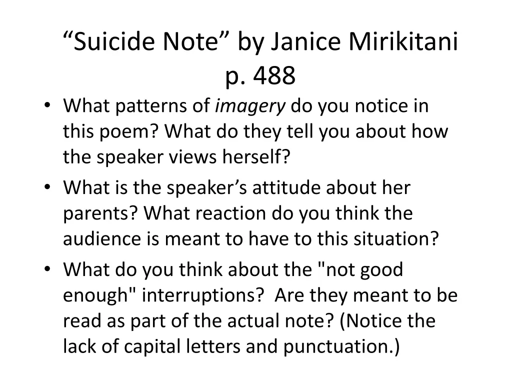 suicide note by janice mirikitani p 488 what