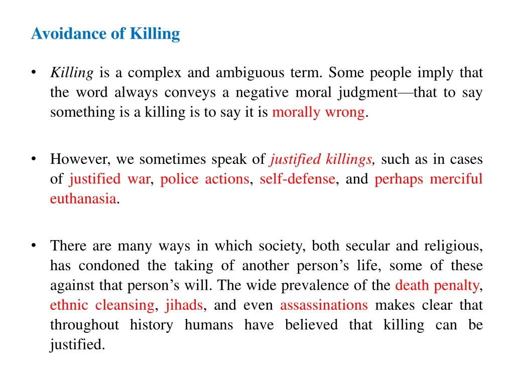 avoidance of killing