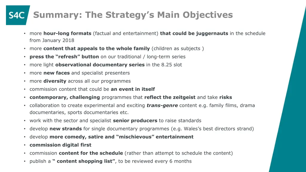 summary the strategy s main objectives