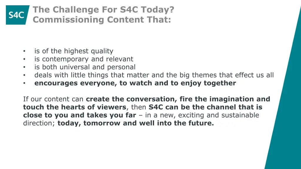 the challenge for s4c today commissioning content