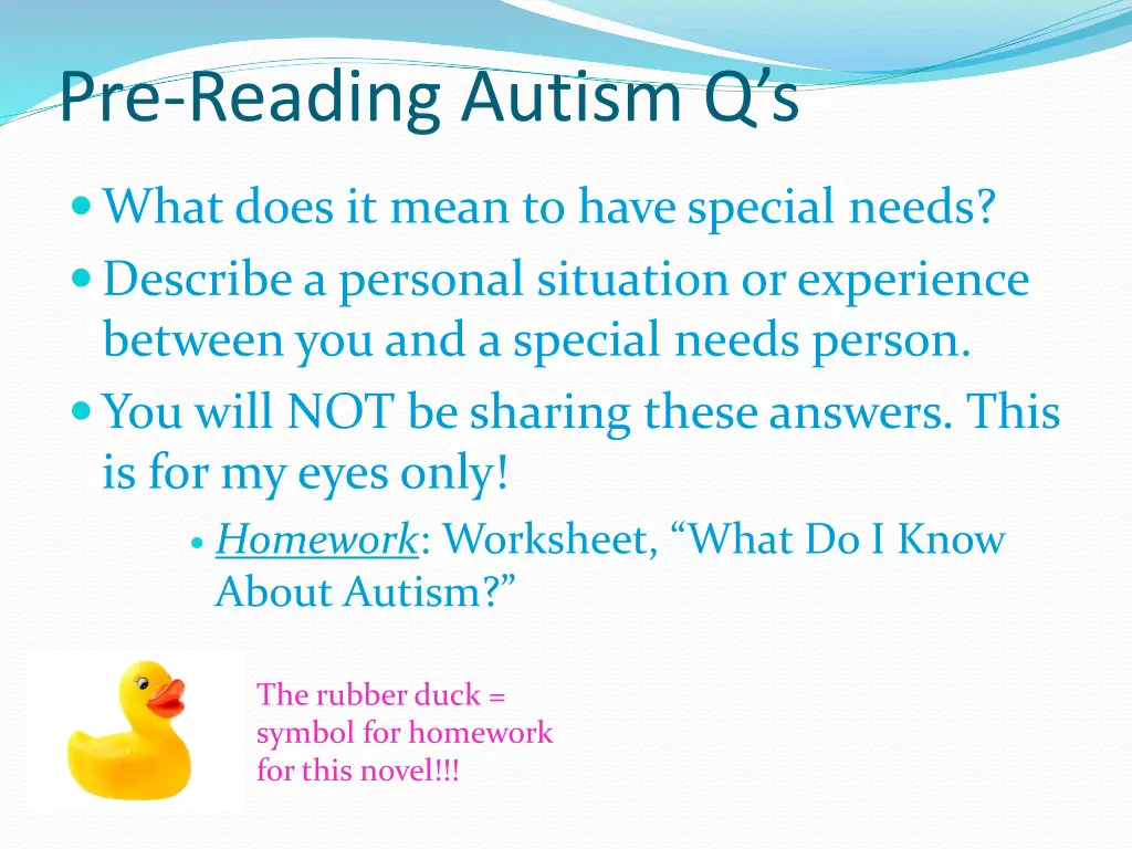 pre reading autism q s