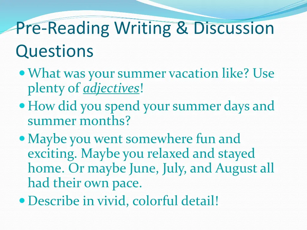 pre reading writing discussion questions what