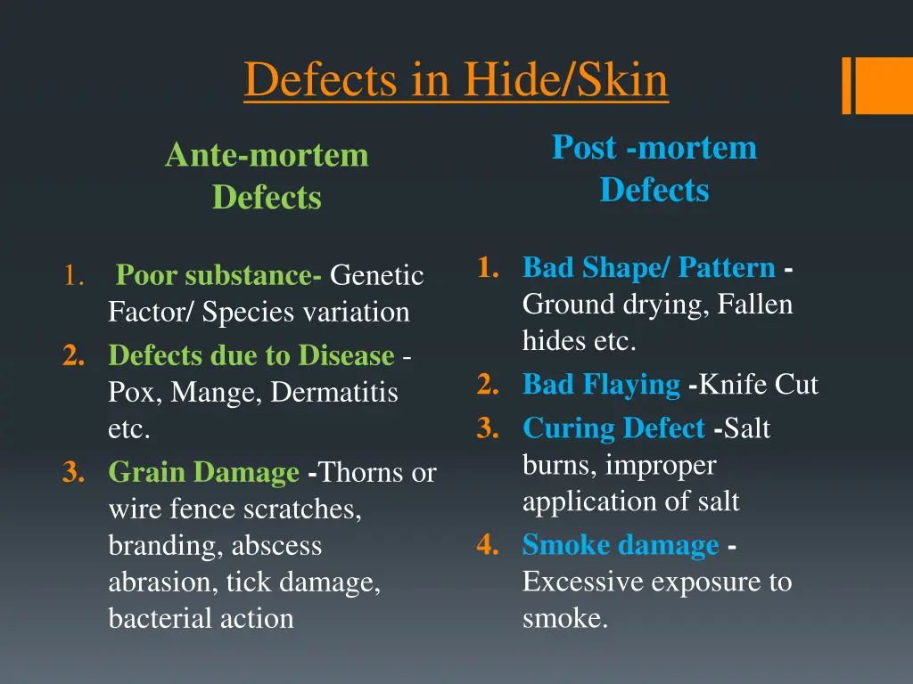 defects in hide skin