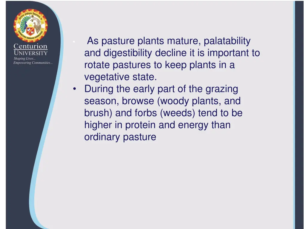 as pasture plants mature palatability