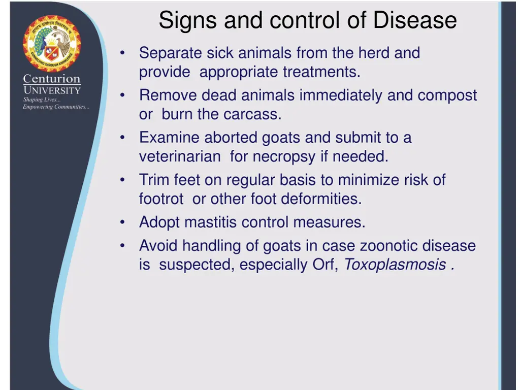 signs and control of disease