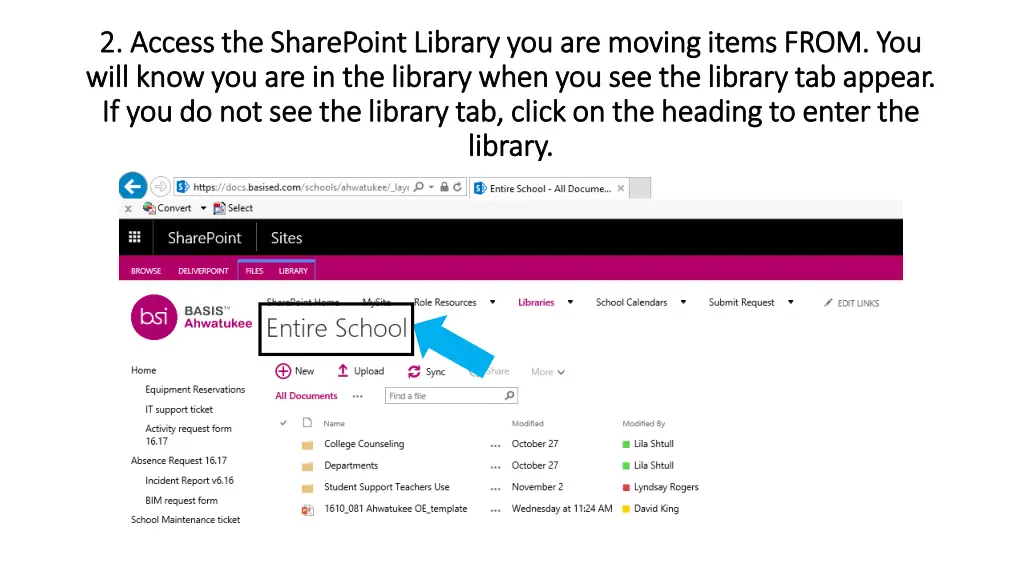 2 access the sharepoint library you are moving