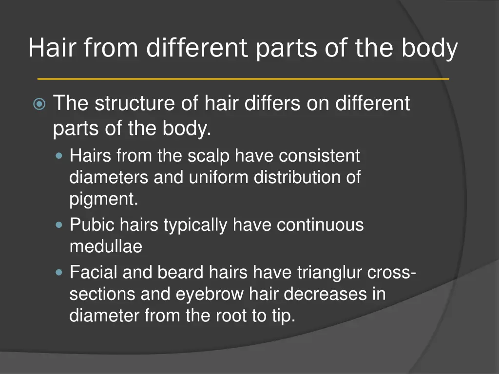 hair from different parts of the body