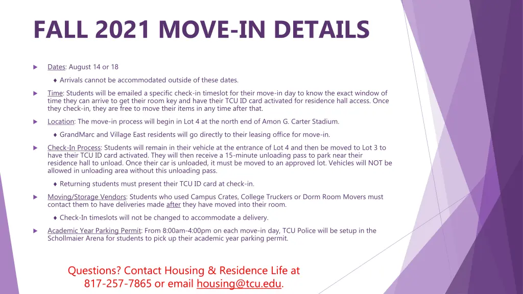 fall 2021 move in details