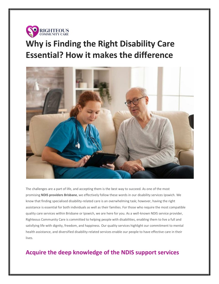 why is finding the right disability care