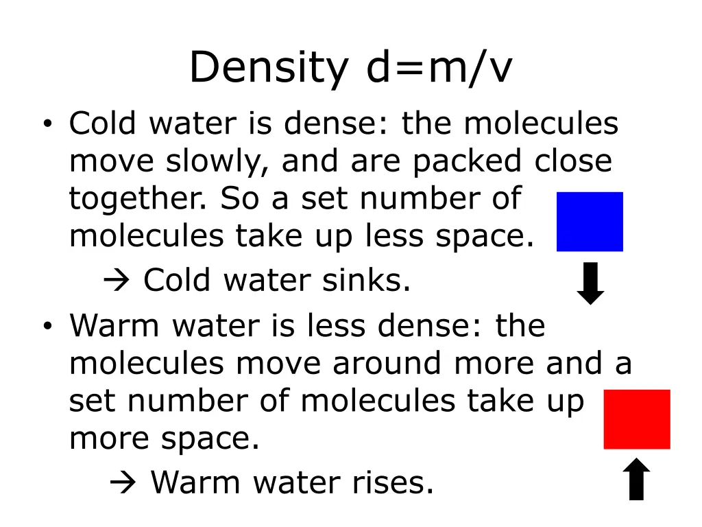 density d m v cold water is dense the molecules