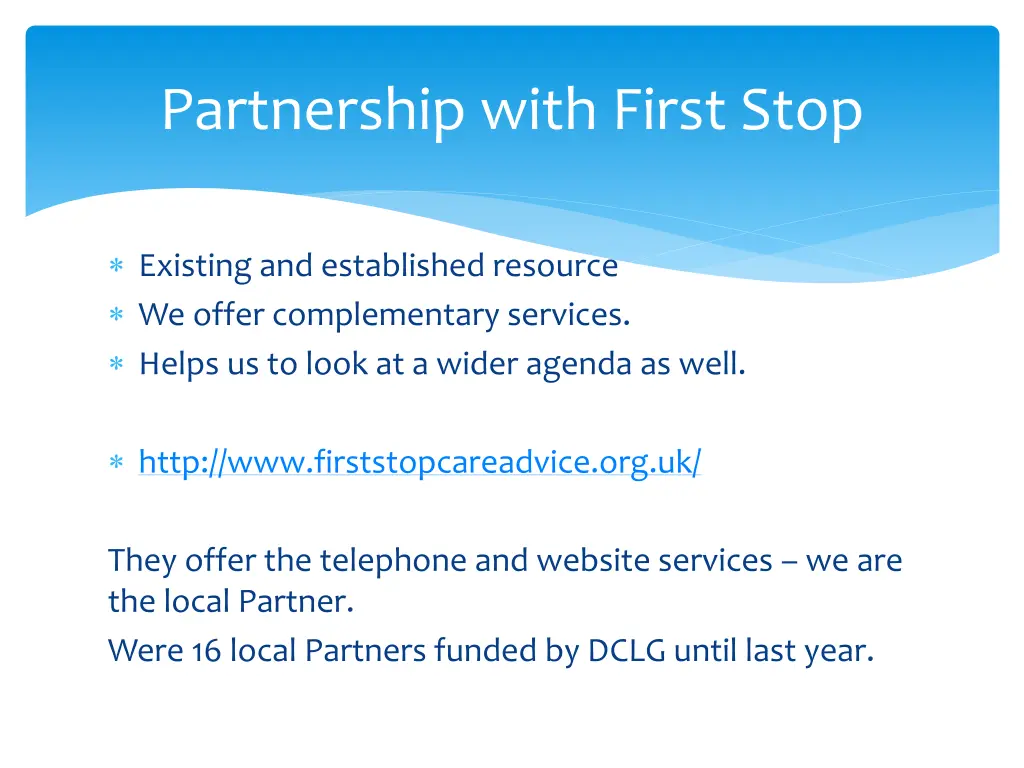 partnership with first stop