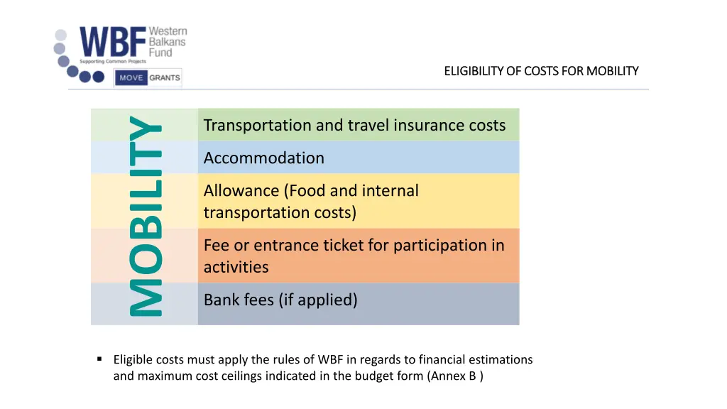 eligibility of costs for mobility eligibility