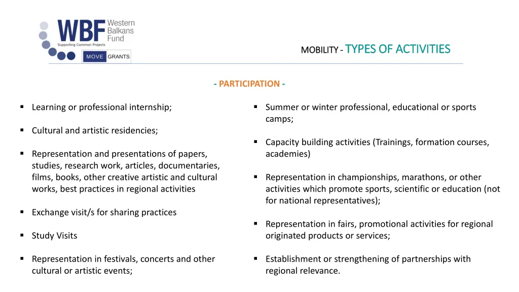 mobility mobility types of activities types