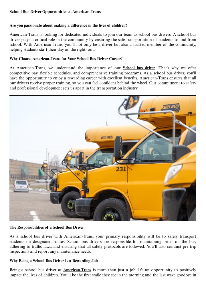 school bus driver opportunities at american trans