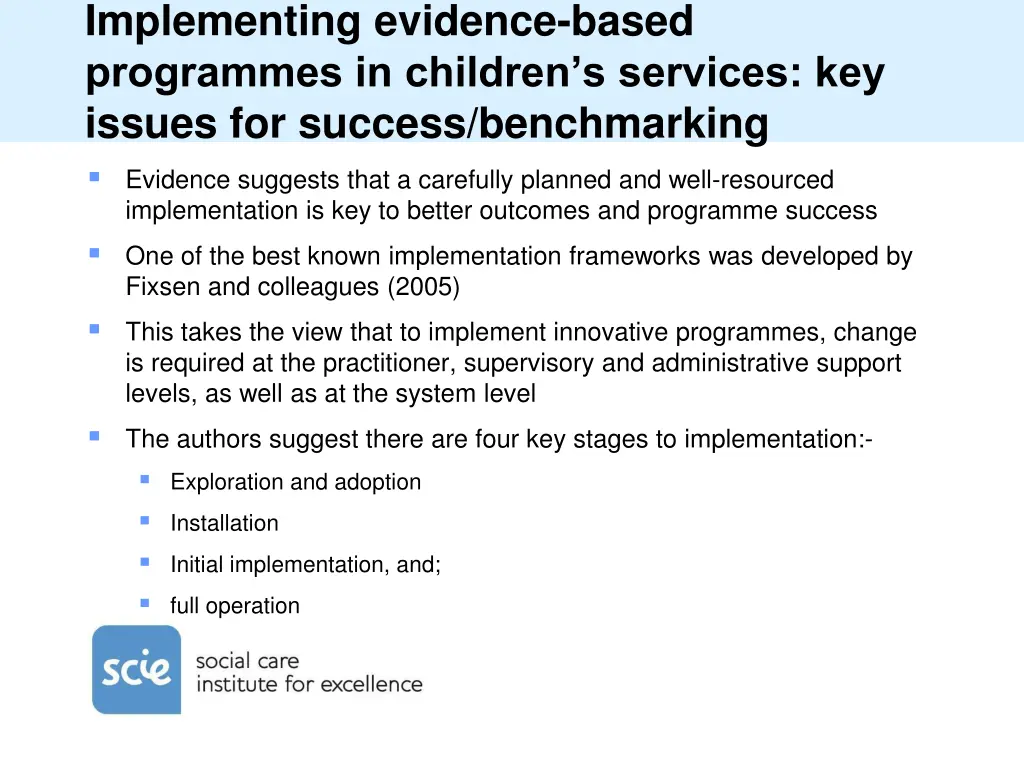 implementing evidence based programmes