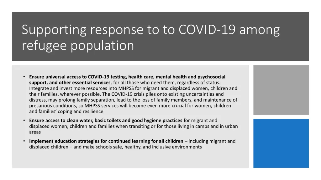 supporting response to to covid 19 among refugee