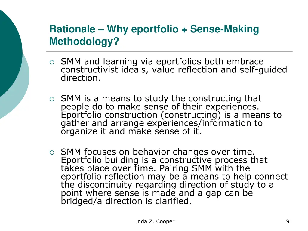 rationale why eportfolio sense making methodology