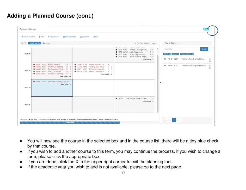 adding a planned course cont 1