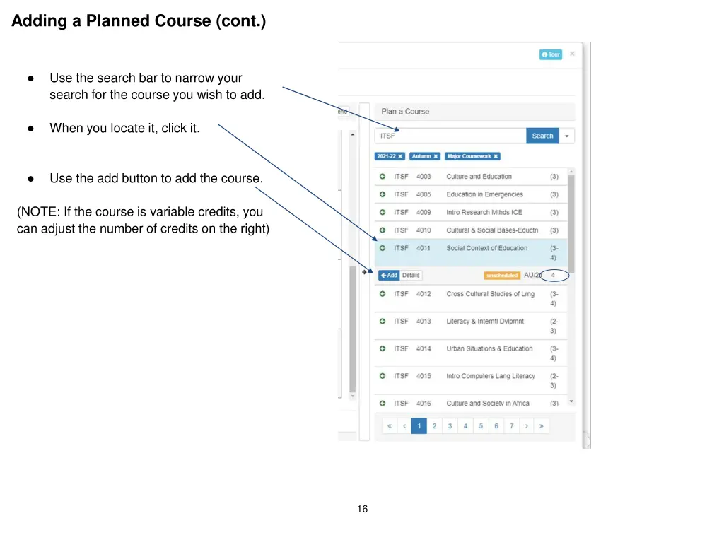 adding a planned course cont