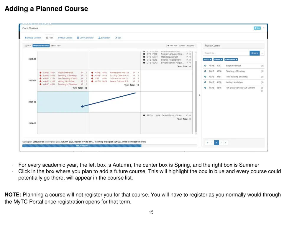 adding a planned course