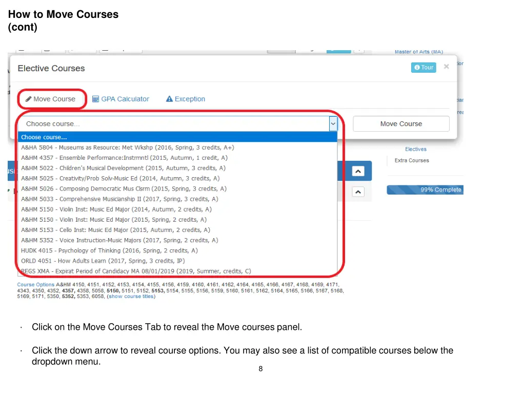 how to move courses cont