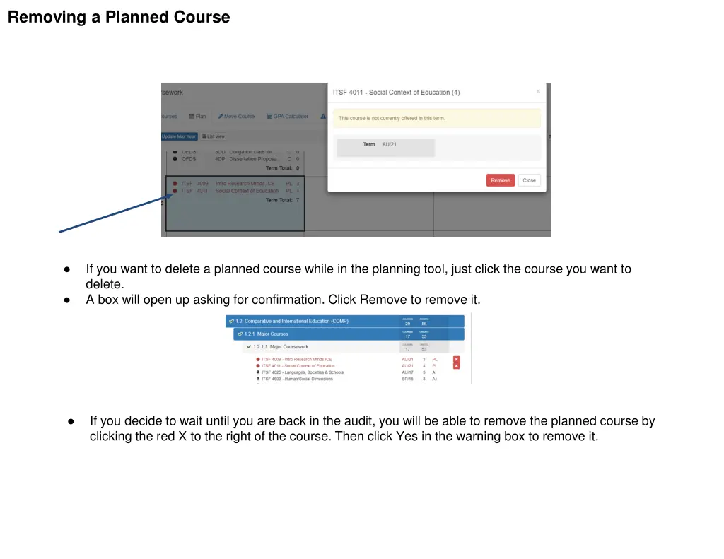 removing a planned course