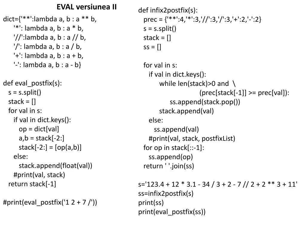 eval versiunea ii