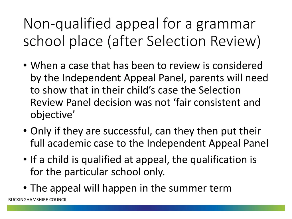 non qualified appeal for a grammar school place