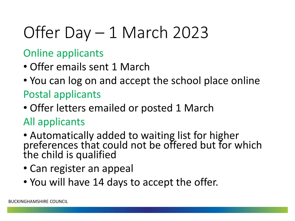 offer day 1 march 2023 online applicants offer