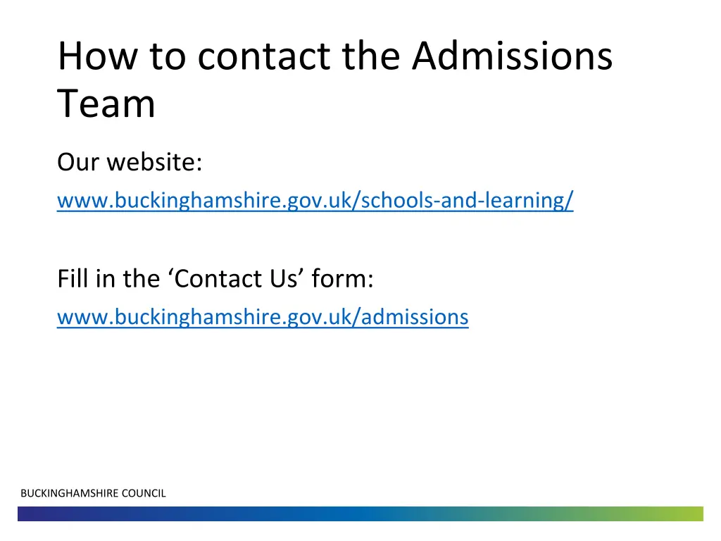 how to contact the admissions team