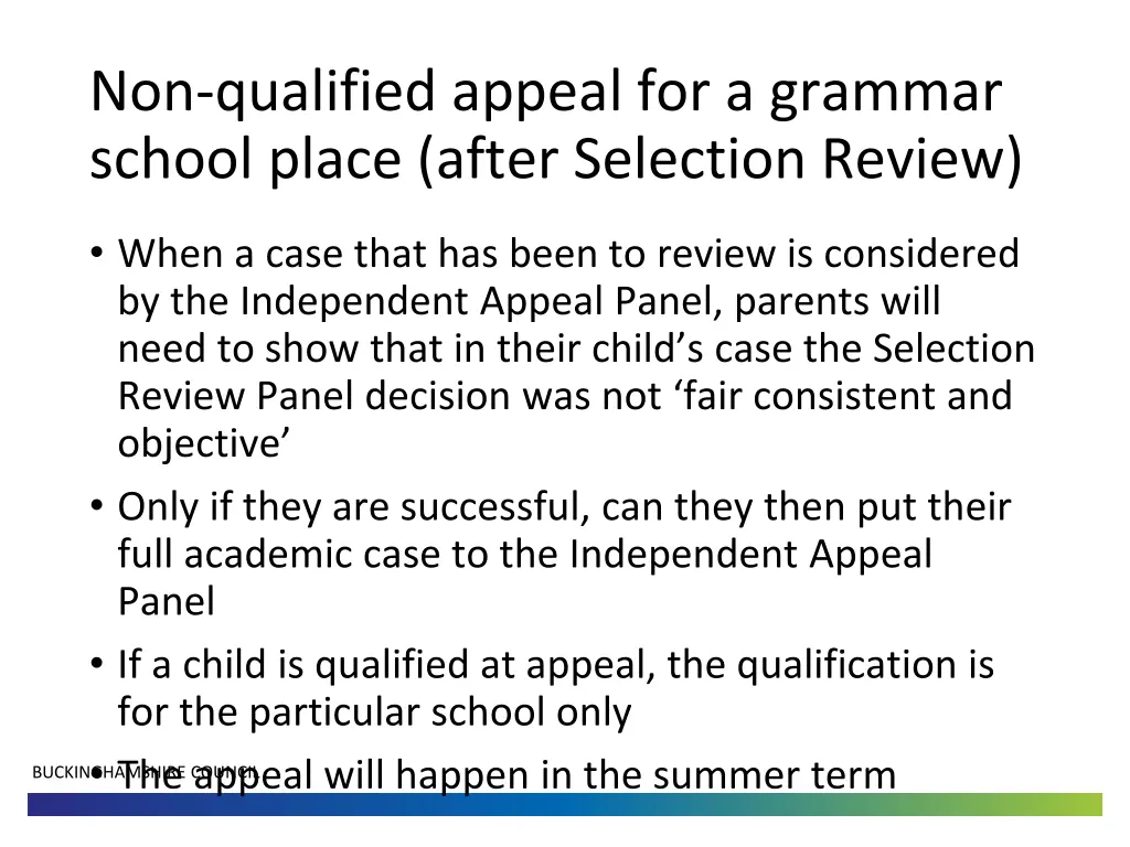 non qualified appeal for a grammar school place