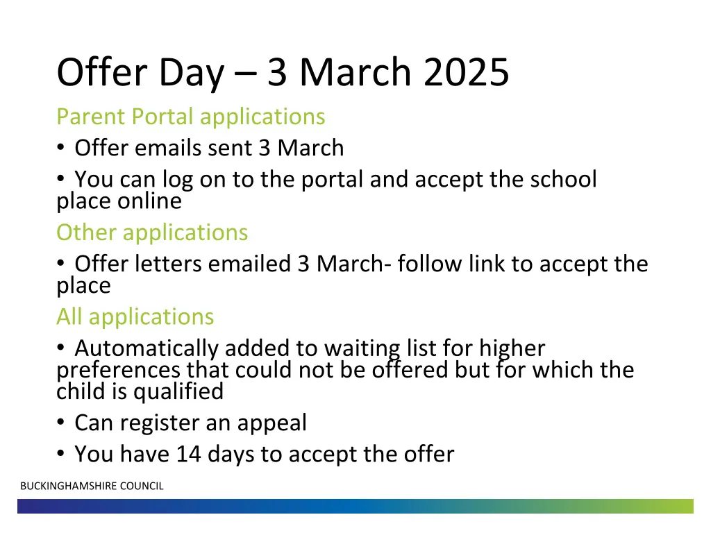 offer day 3 march 2025 parent portal applications