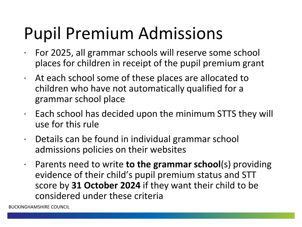 pupil premium admissions for 2025 all grammar