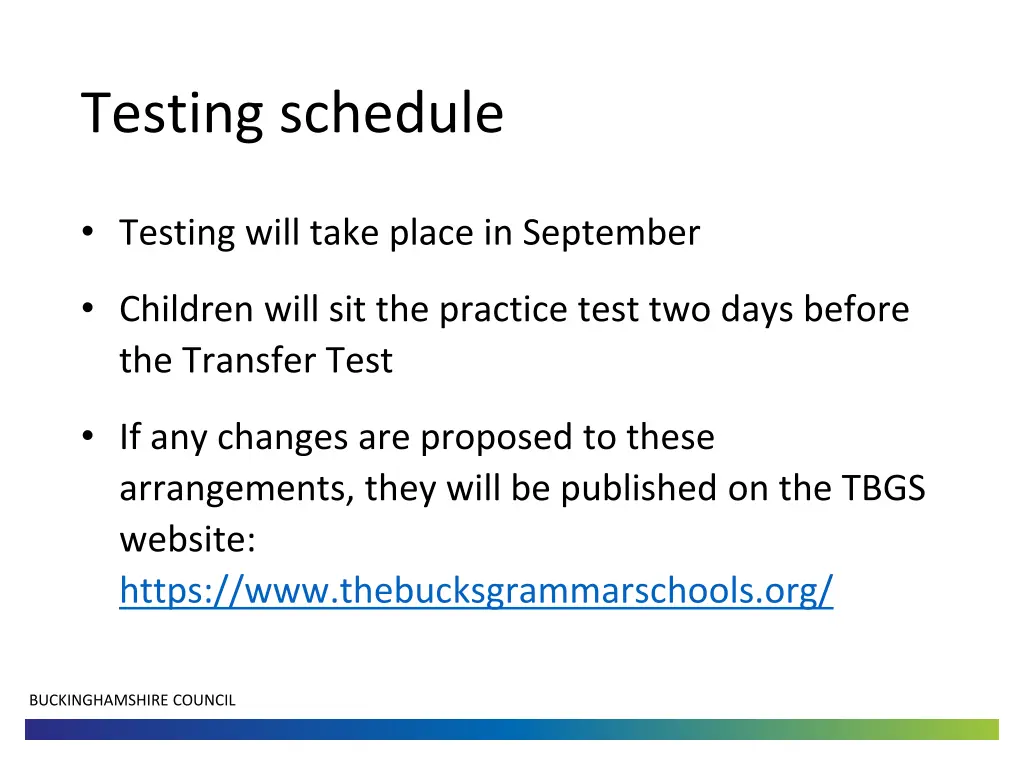 testing schedule