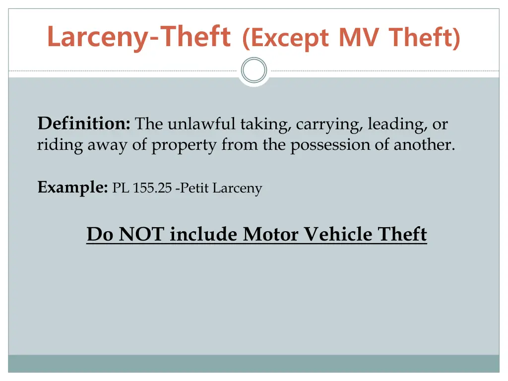 larceny theft except mv theft