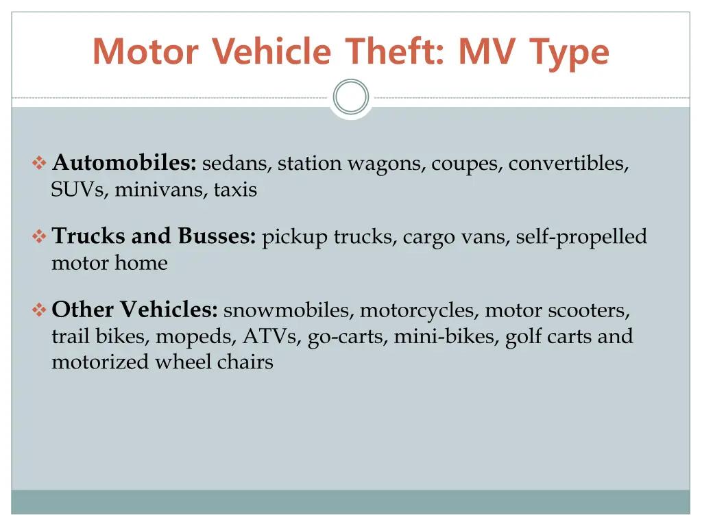 motor vehicle theft mv type